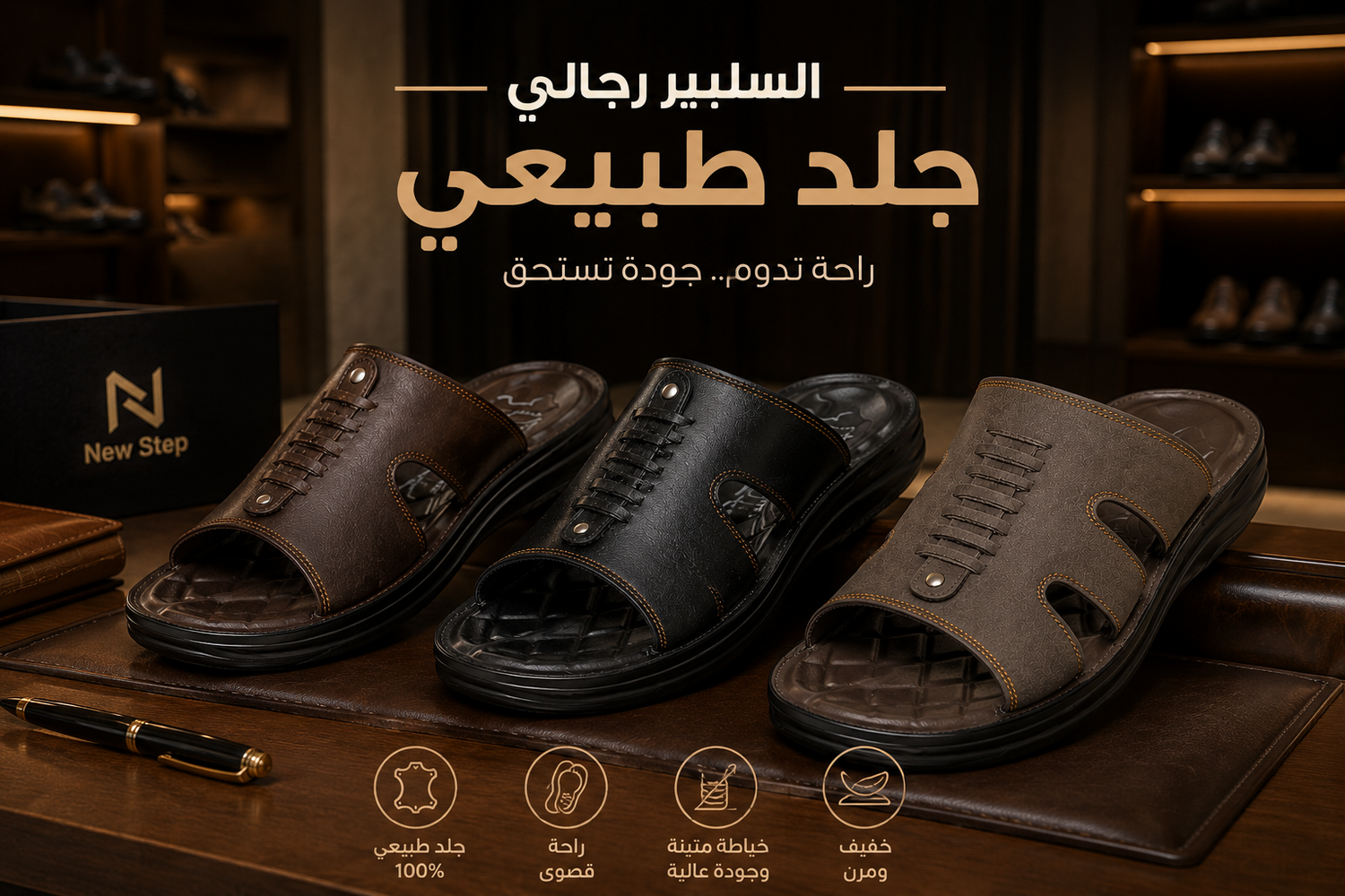 سليبر رجالي جلد طبيعي مقاسات  41/45