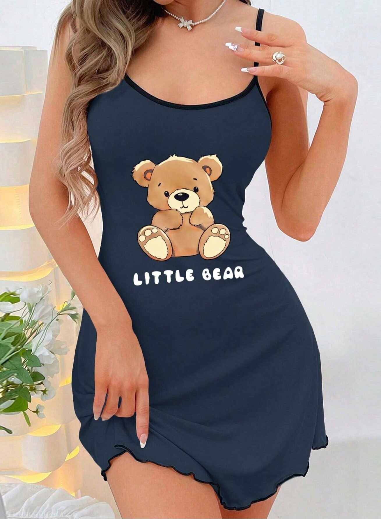 Little Bear –قميص نوم حريمي قطن بحمالات رفيعة