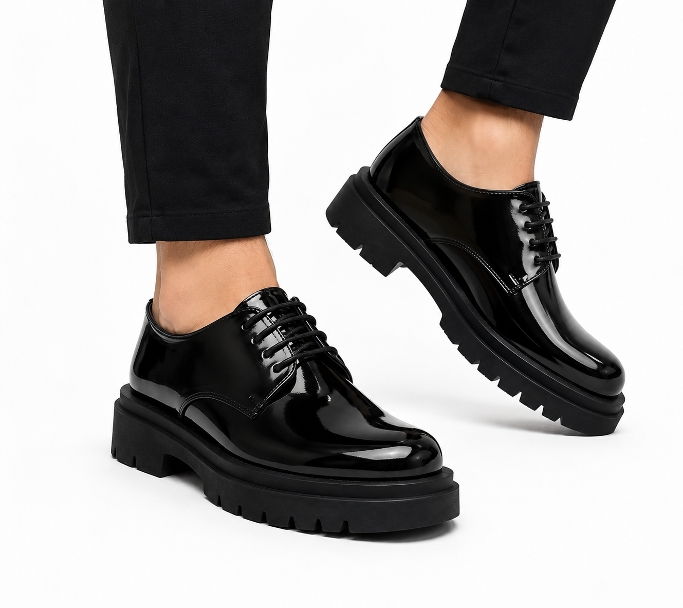 حذاء شانكي رجالي لامع – Premium Chunky Derby Black