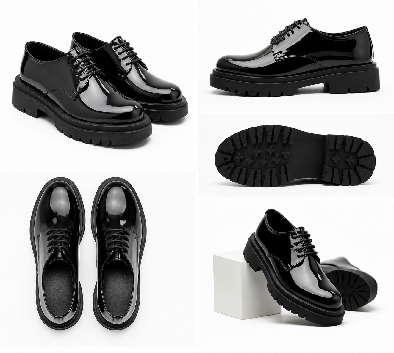 حذاء شانكي رجالي لامع – Premium Chunky Derby Black