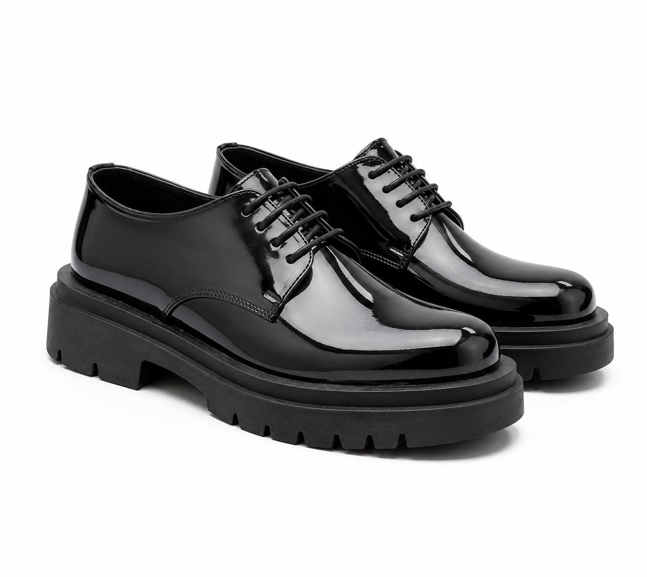 حذاء شانكي رجالي لامع – Premium Chunky Derby Black