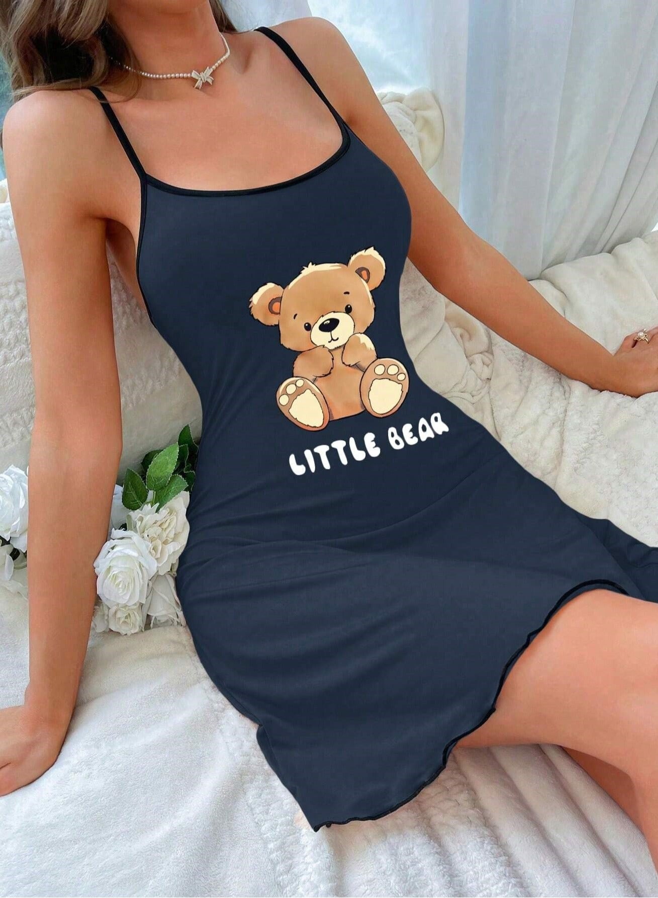 Little Bear –قميص نوم حريمي قطن بحمالات رفيعة