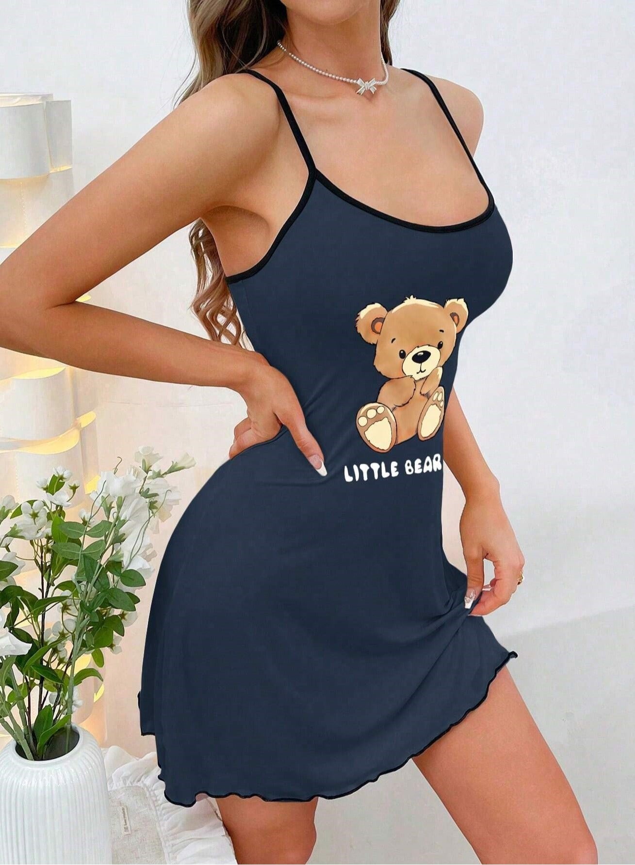 Little Bear –قميص نوم حريمي قطن بحمالات رفيعة